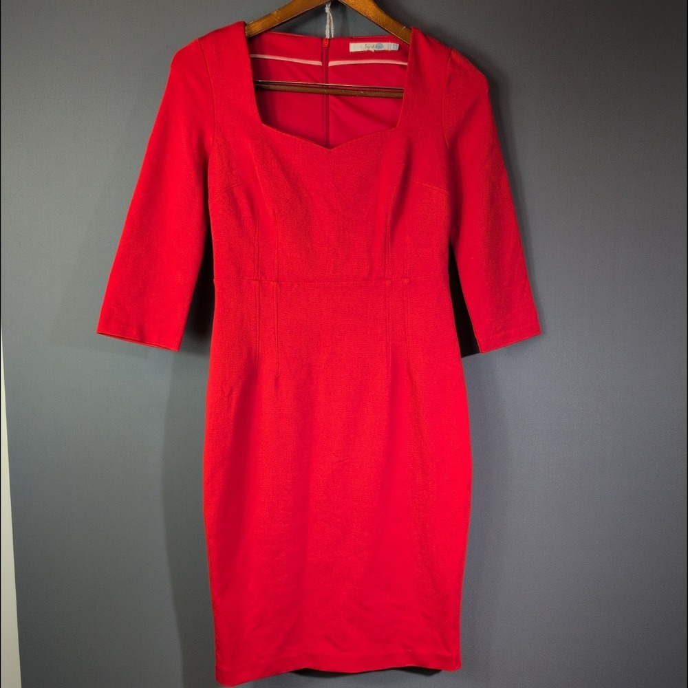 Boden 4P Orange Red Sweetheart Bodycon Scuba Knit Dress Petite Office Siren